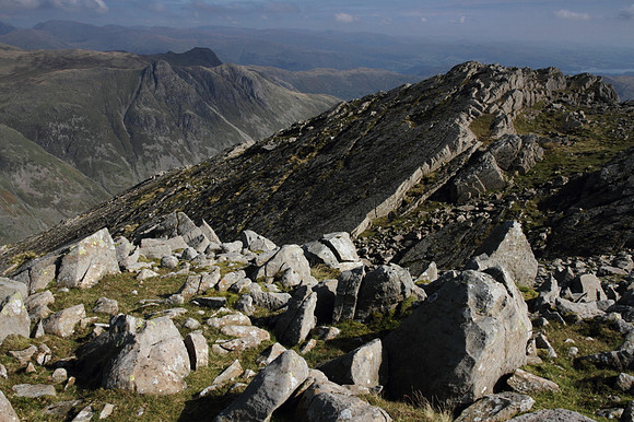 Great Slab and Langdale Pikes from Bowfell