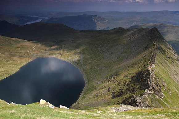 Red Tarn, Ullswater and Striding Edge from Helvellyn Summit