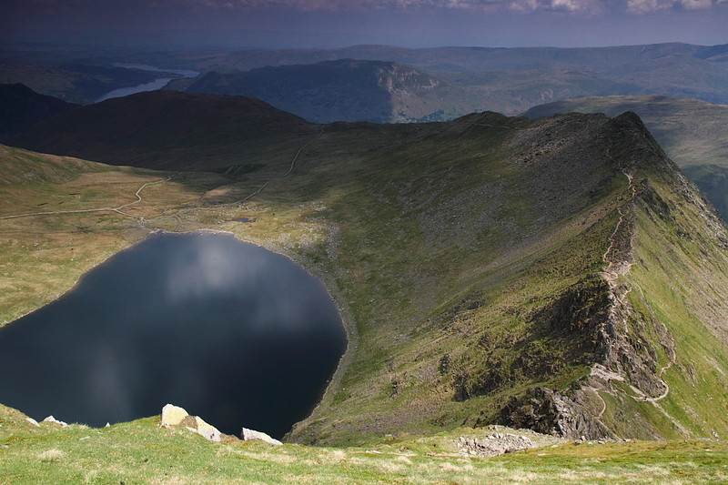 Red Tarn, Ullswater and Striding Edge from Helvellyn Summit