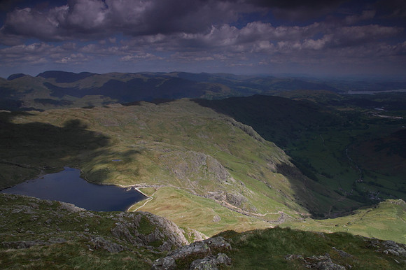 Stickle Tarn and view from Langdale Pikes