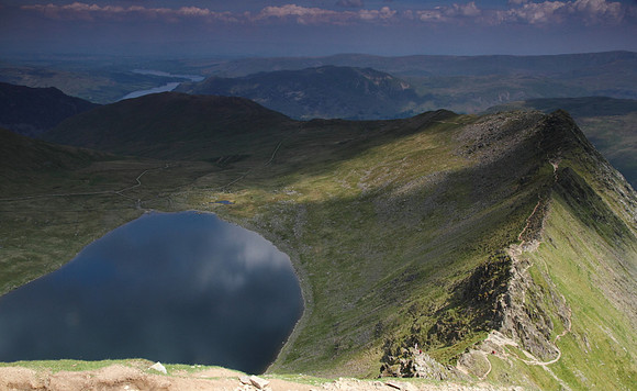 Red Tarn, Ullswater and Striding Edge from Helvellyn Summit